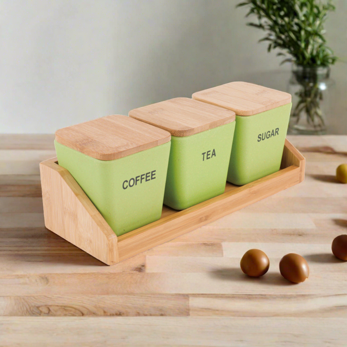 3-Piece Bamboo Fiber Storage Containers Set with Bamboo Lids
