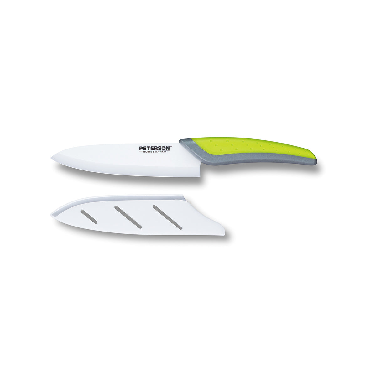 CERAMIC KNIFE: Green+Grey soft touch handle; White Ceramic Blade ... 3" Blade - Peterson Housewares & Artwares