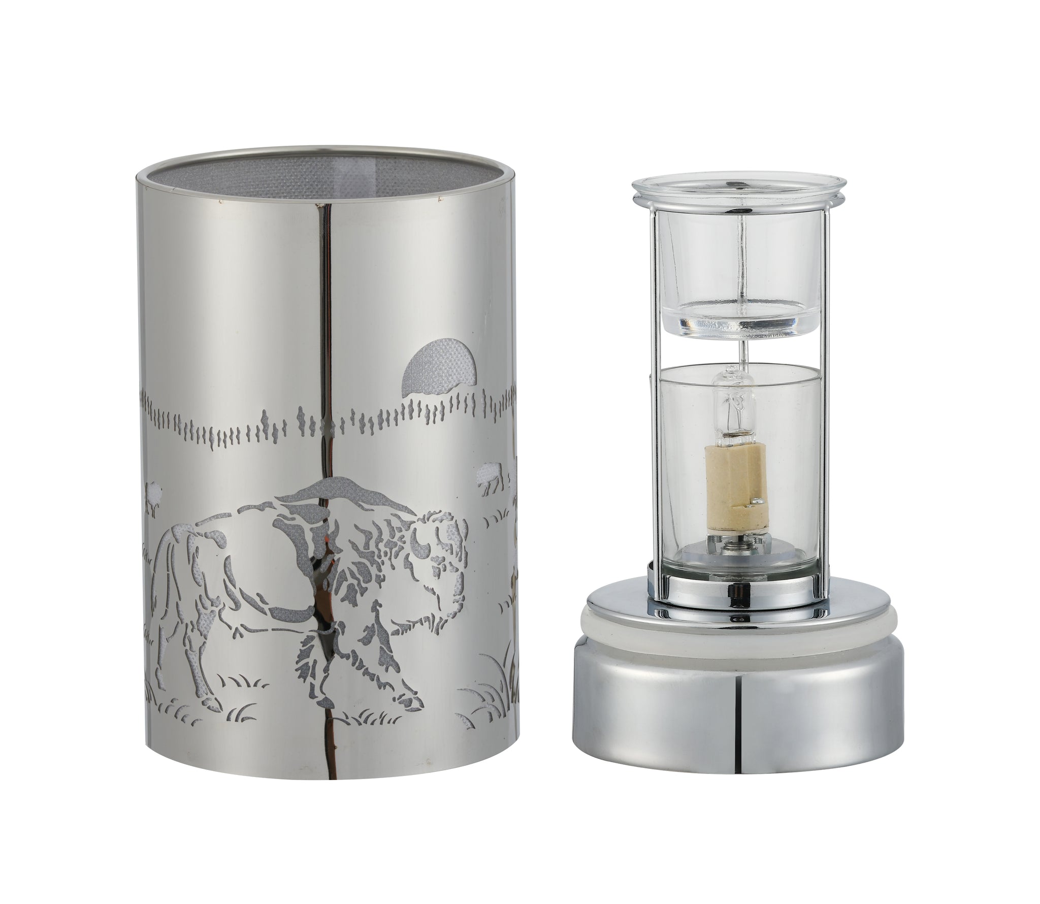 7" touch lamp-Fragrance Wax Melts Warmer -Electric Candle Essential Oil Burner-Metal Silver Bison Table Decor - Peterson Housewares & Artwares