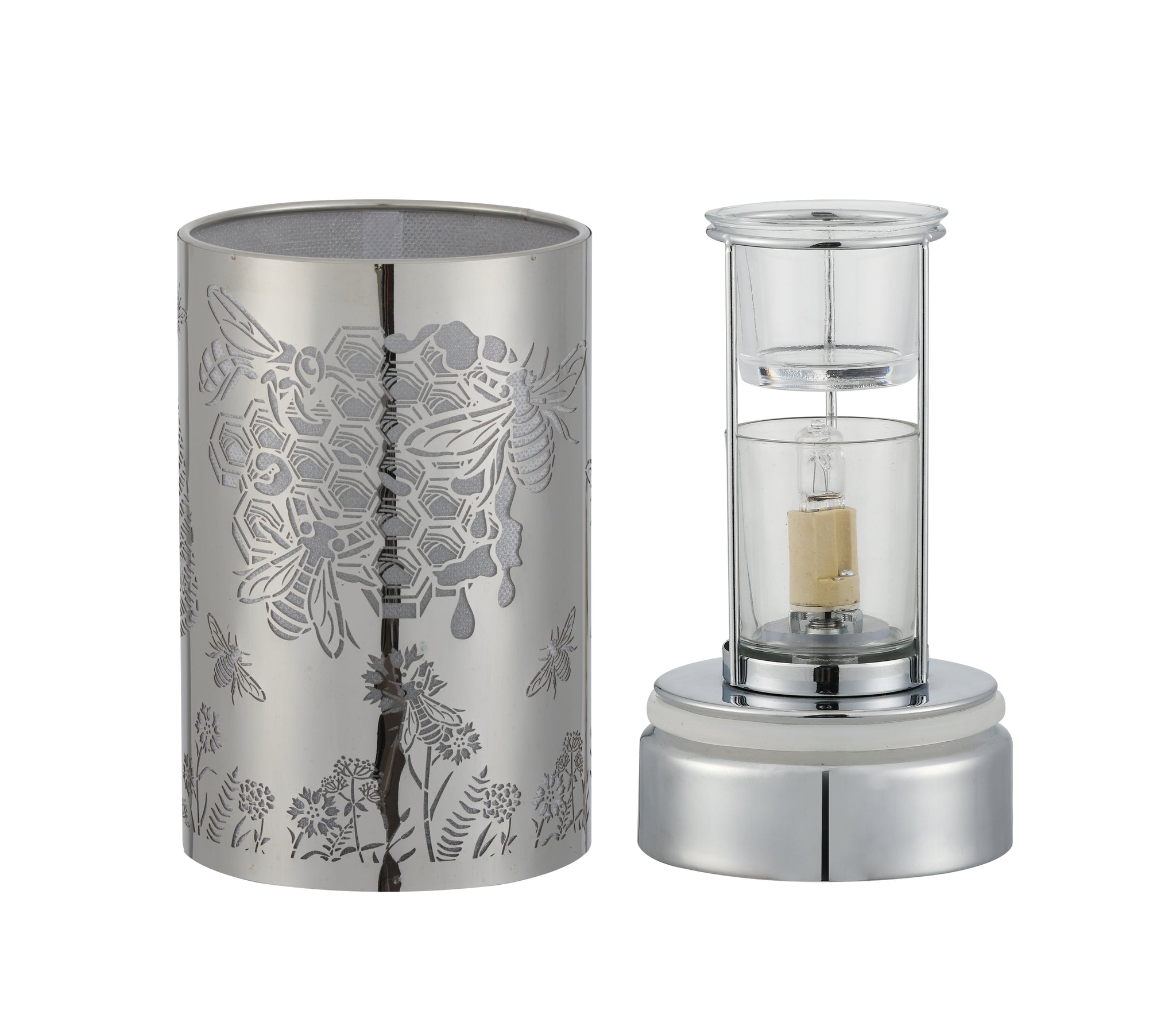 7" touch lamp-Fragrance Wax Melts Warmer -Electric Candle Essential Oil Burner-Metal Silver Honeybee Table Decor - Peterson Housewares & Artwares