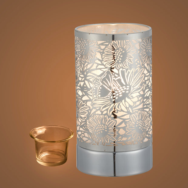 7" touch lamp-Fragrance Wax Melts Warmer -Electric Candle Essential Oil Burner-Metal Silver Sunflower Table Decor - Peterson Housewares & Artwares
