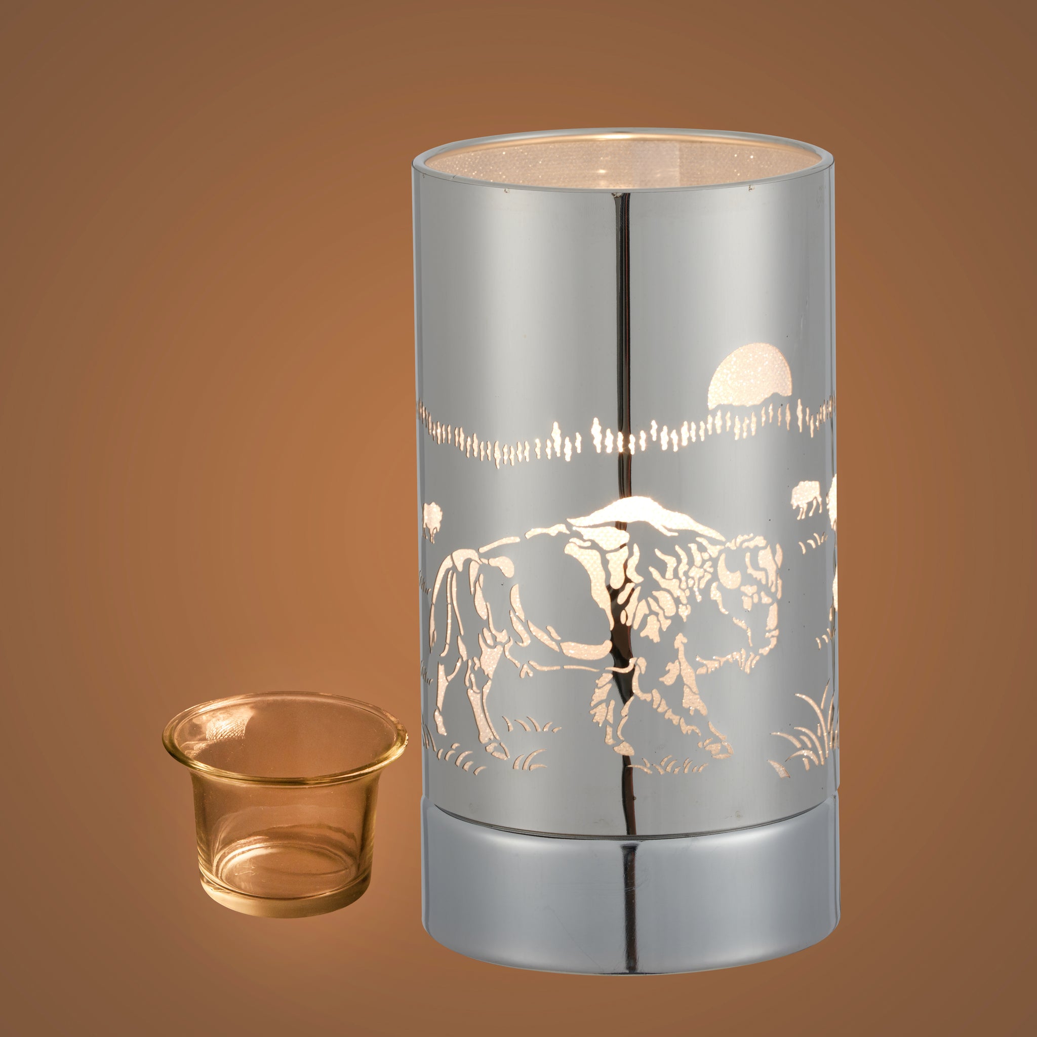 7" touch lamp-Fragrance Wax Melts Warmer -Electric Candle Essential Oil Burner-Metal Silver Bison Table Decor - Peterson Housewares & Artwares