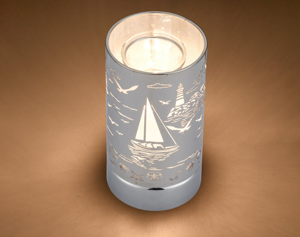 7" touch lamp-Fragrance Wax Melts Warmer -Electric Candle Essential Oil Burner-Metal Silver Sailboat Table Decor - Peterson Housewares & Artwares
