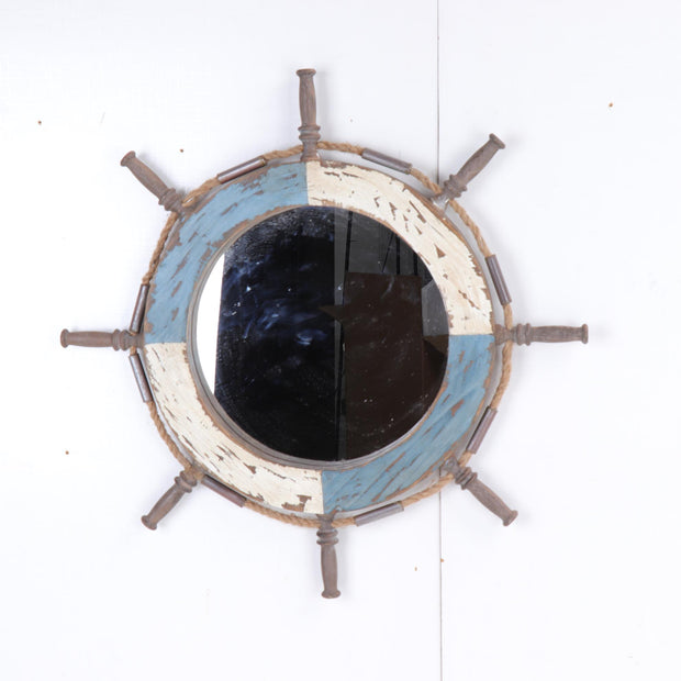 Rusty wooden ship wheel mirror - Peterson Housewares & Artwares