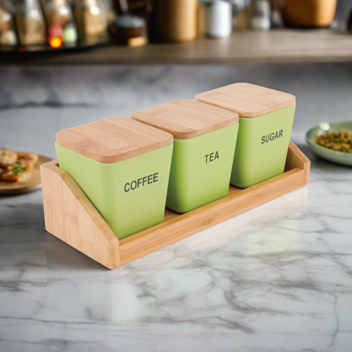 3-Piece Bamboo Fiber Storage Containers Set with Bamboo Lids