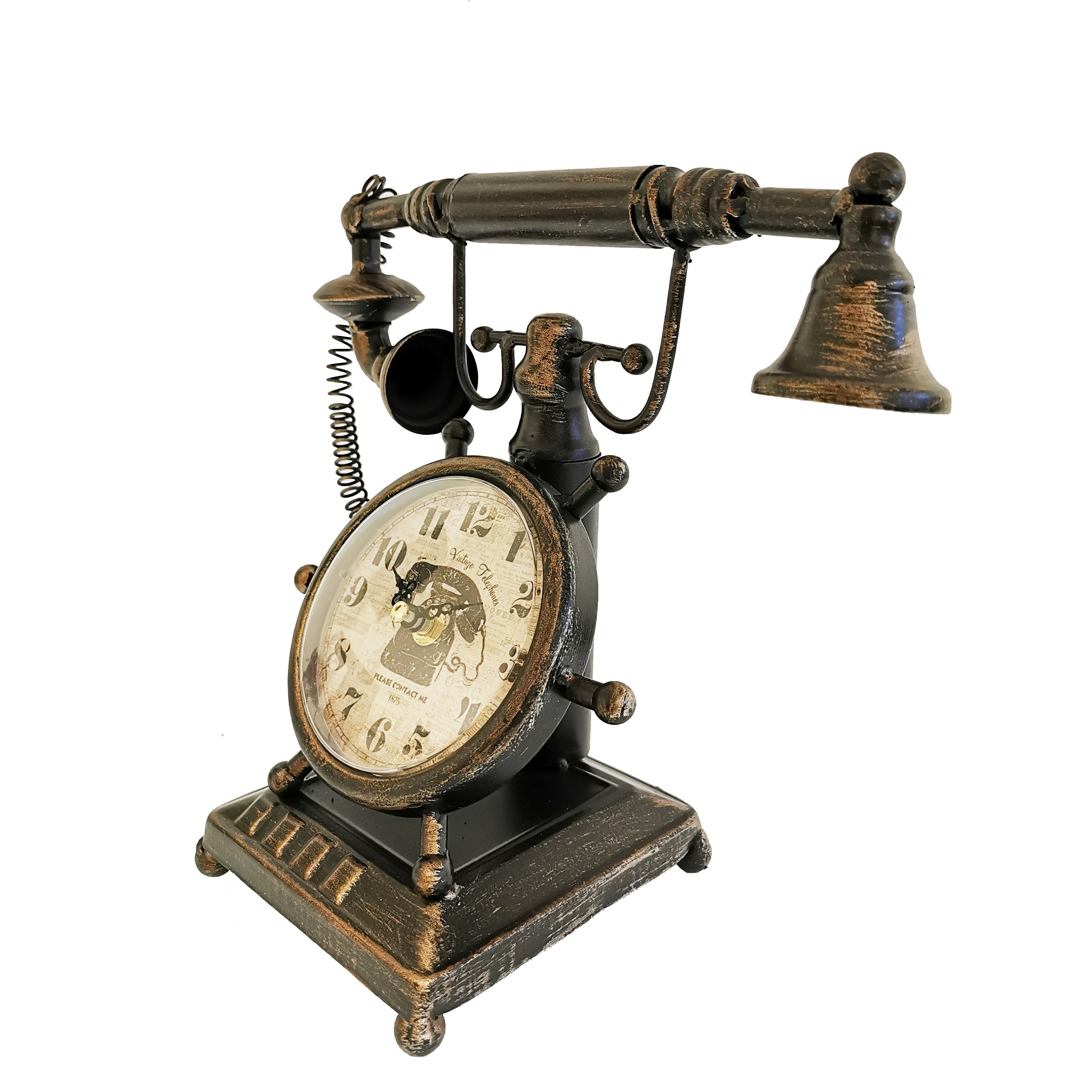 Bronze Vintage Telephone Table Clock - Peterson Housewares & Artwares