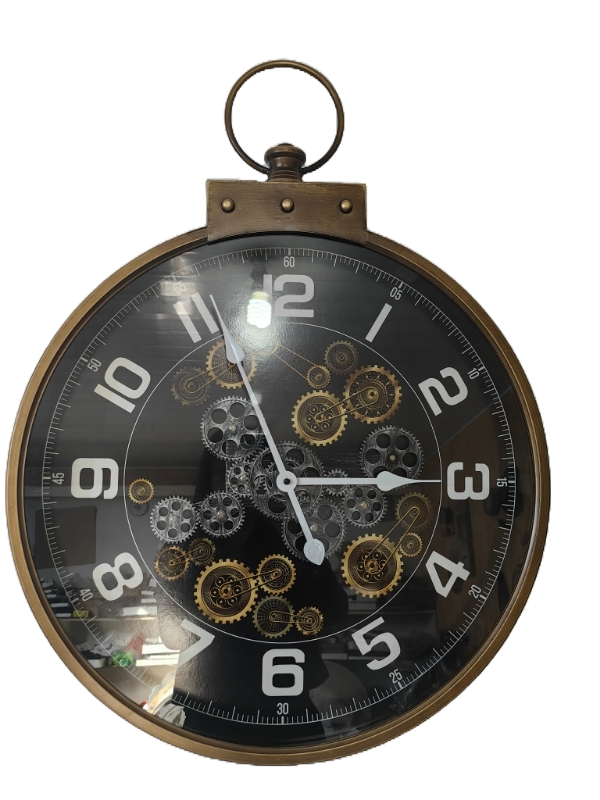 Brush Bronze Metal Rotating Gears Wall Clock