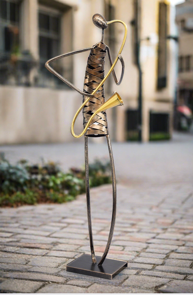 laying Saxophone  Musician Brush Bronze Color Metal Sculpture