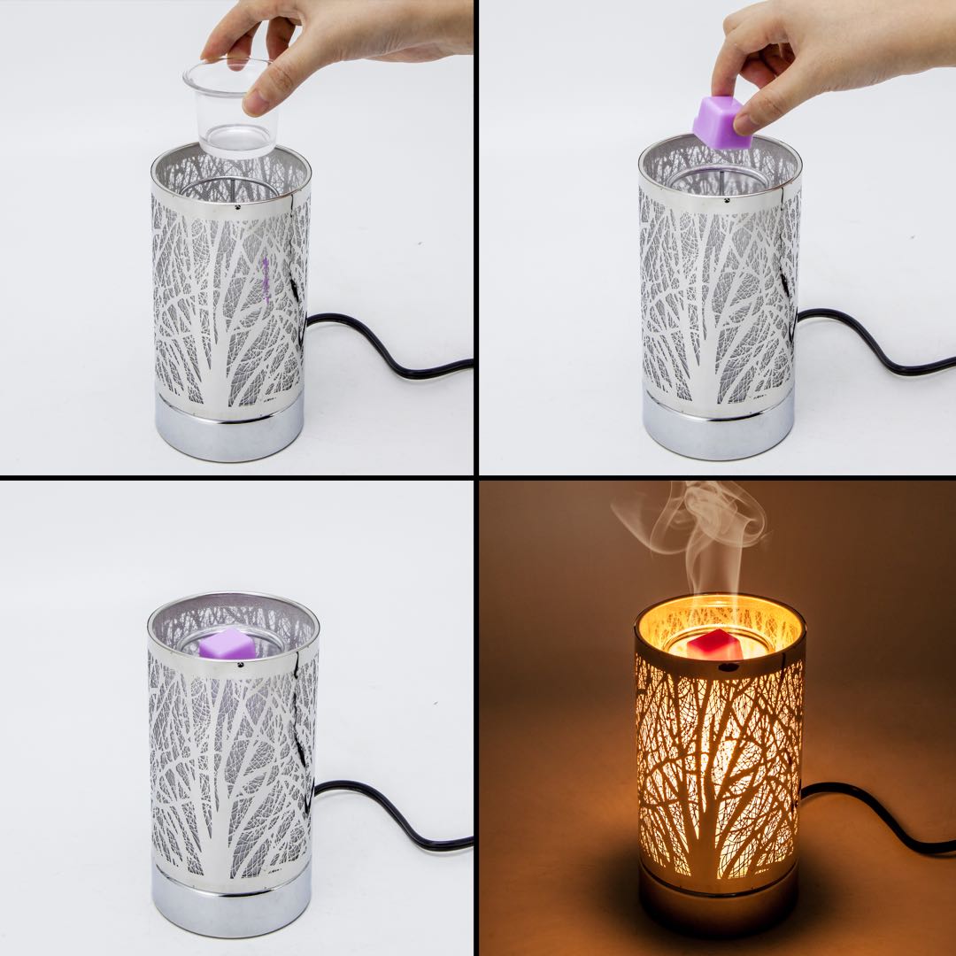 7" touch lamp-Fragrance Wax Melts Warmer -Electric Candle Essential Oil Burner-Metal Silver Sunflower Table Decor - Peterson Housewares & Artwares