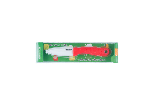 CERAMIC KNIFE: Red soft touch handle; White Ceramic Blade ... 3" Blade - Peterson Housewares & Artwares
