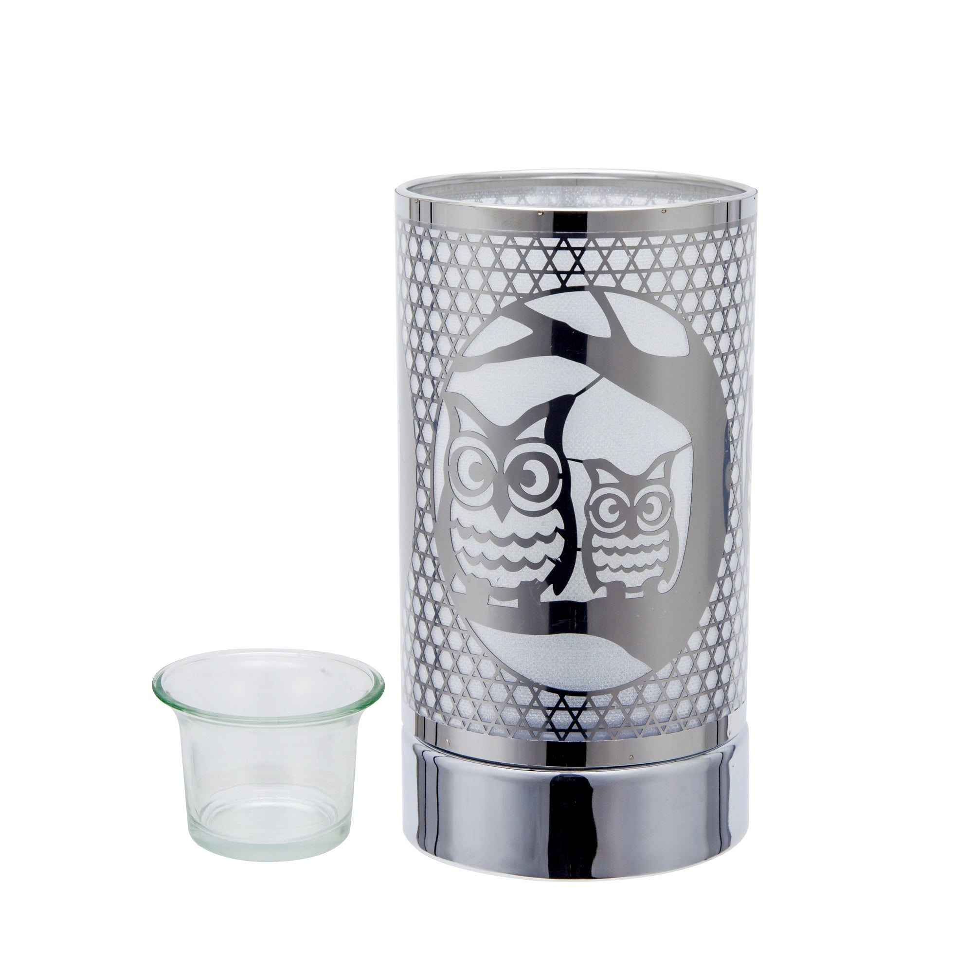 7" touch lamp-Fragrance Wax Melts Warmer -Electric Candle Essential Oil Burner-Metal Table Decor - Silver Loving Owls - Peterson Housewares & Artwares